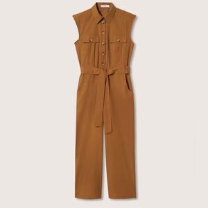 Mango Camel Sleeveless Belted Utility Jumpsuit